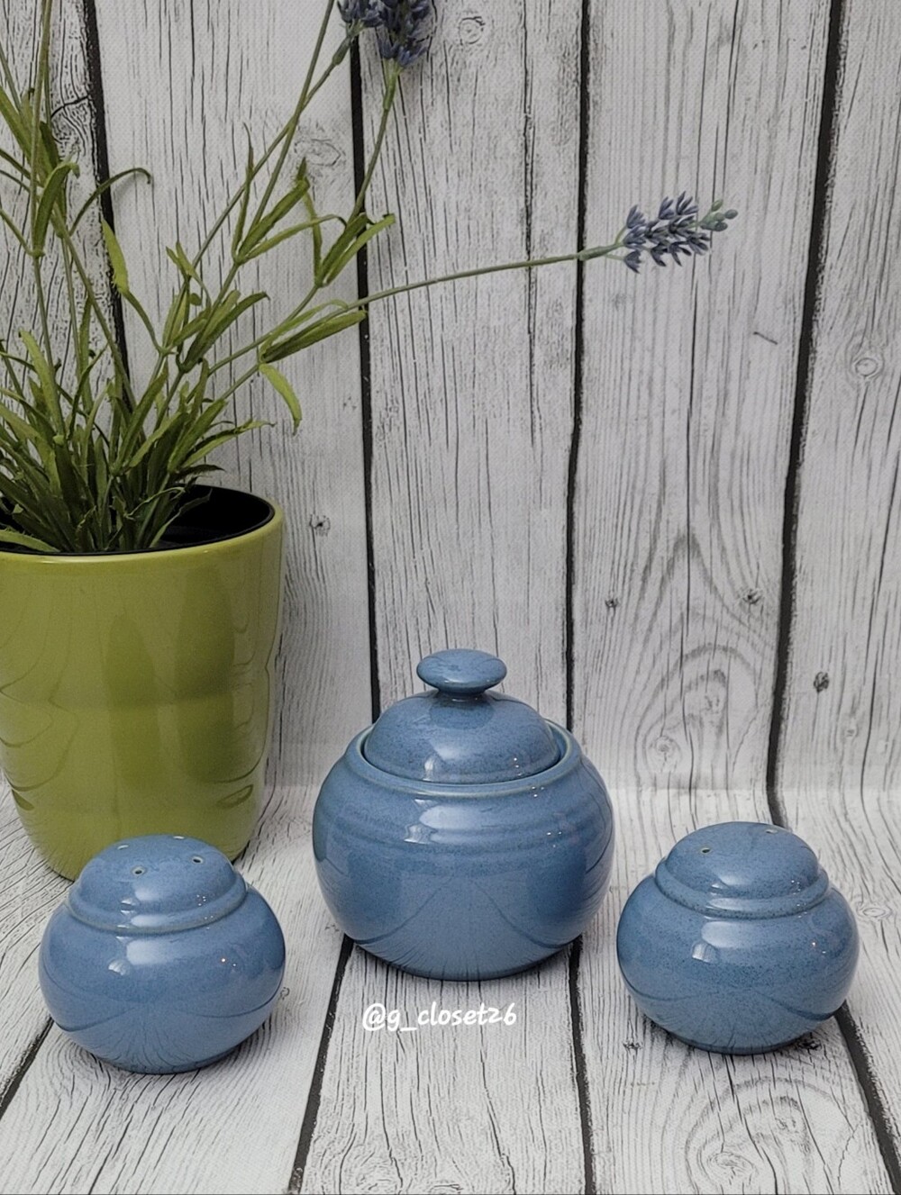 Noritake Colorara Blue Stoneware Sugar Jar / Salt&Pepper Shakers